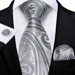 Men's Tie Set Design Light Color Paisley Handkerchief Cufflinks Set